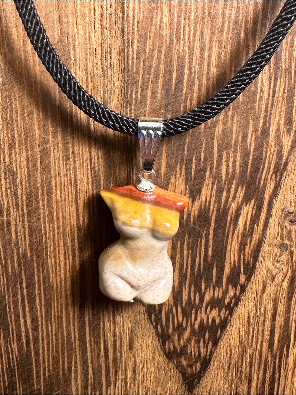 Mini Alashan Agate Lady Body Carving Mixed Color Pendant Necklace on Black Rope